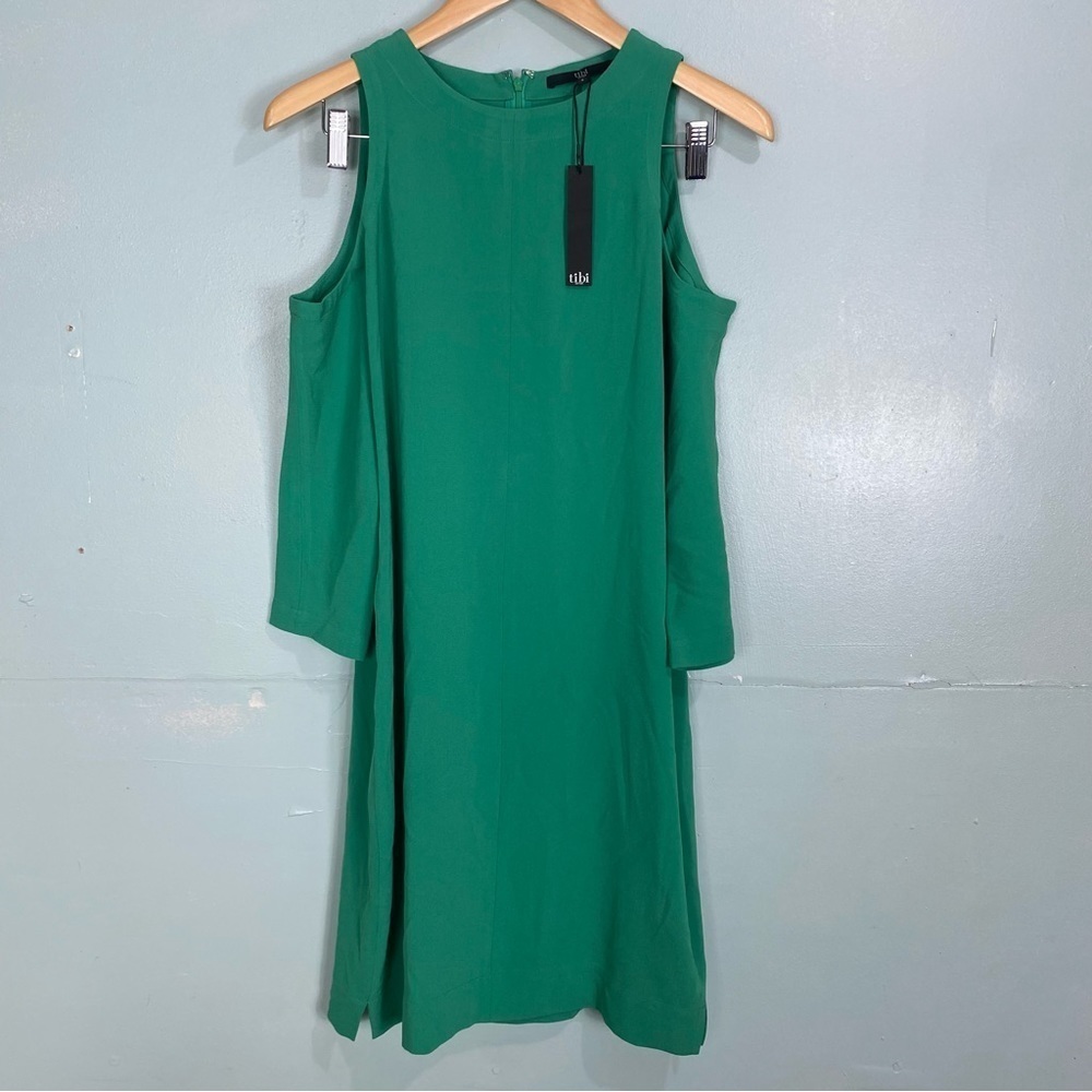 Tibi Cold Shoulder Dress Green Mini Sz S